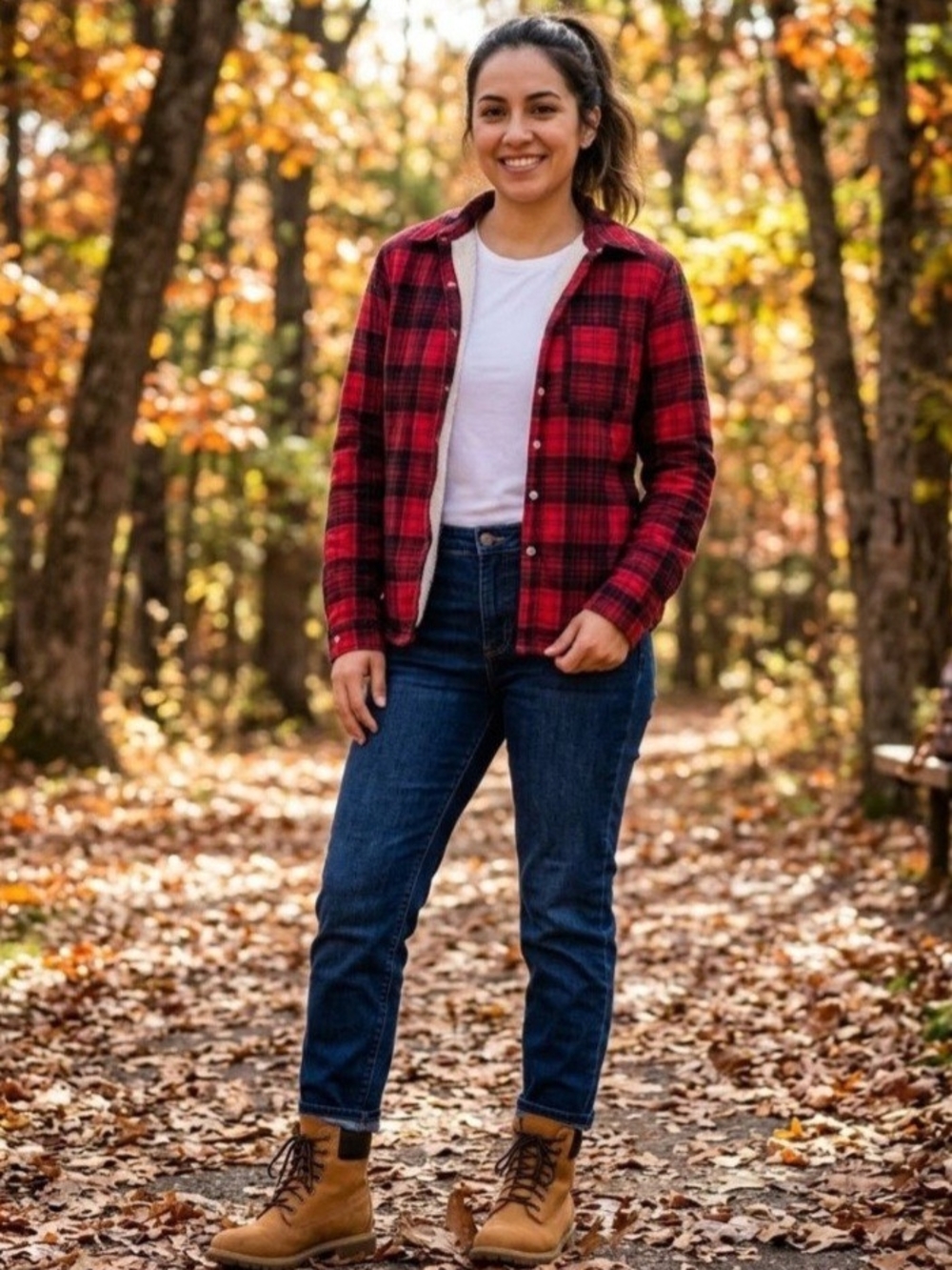 Forever 21 Red and Black Plaid Button-Down Shirt. Size S